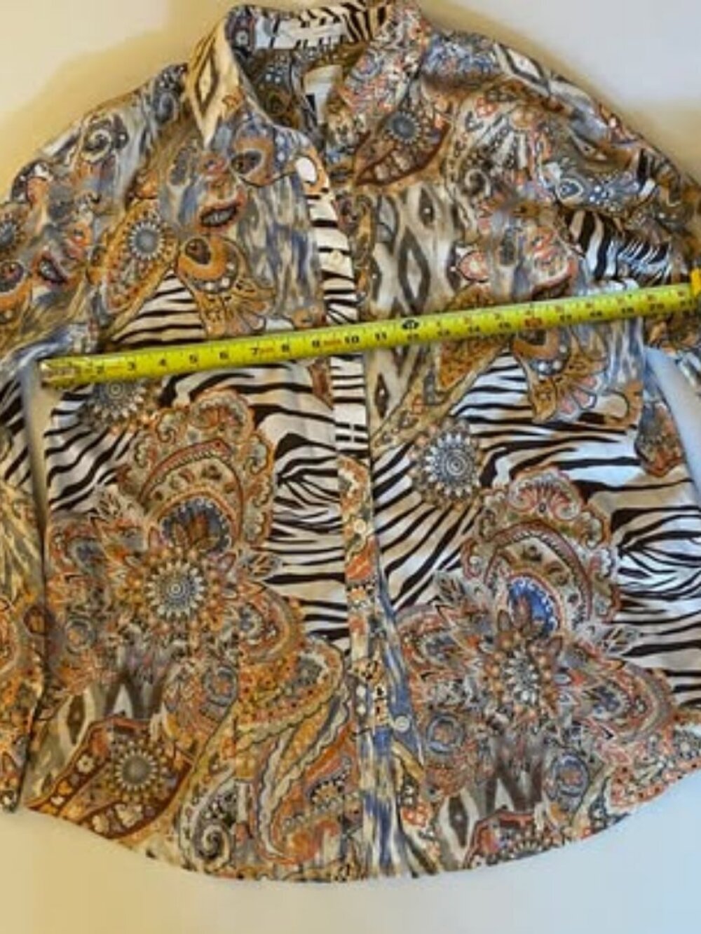 Chico's No-Iron Paisley & Zebra Print Button Down Shirt Size 2
